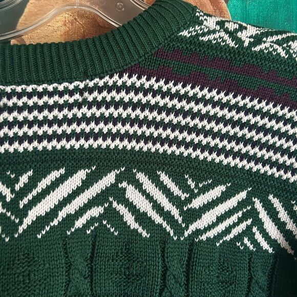Vintage Men's Geometric Pattern Crewneck Sweater - Green and White - L - Picture 11 of 16